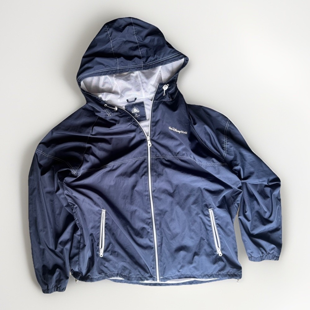 Disney Navy Hooded Windbreaker Jacket Men's XXXL Full Zip Lightweight Jacket